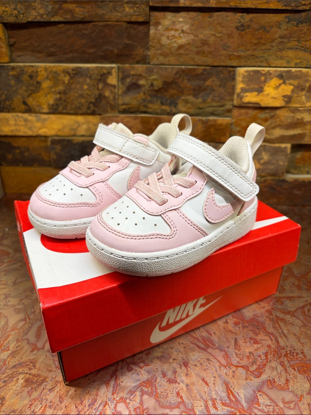 Nike Kids White and Light Pink Sneakers, Twin Girl